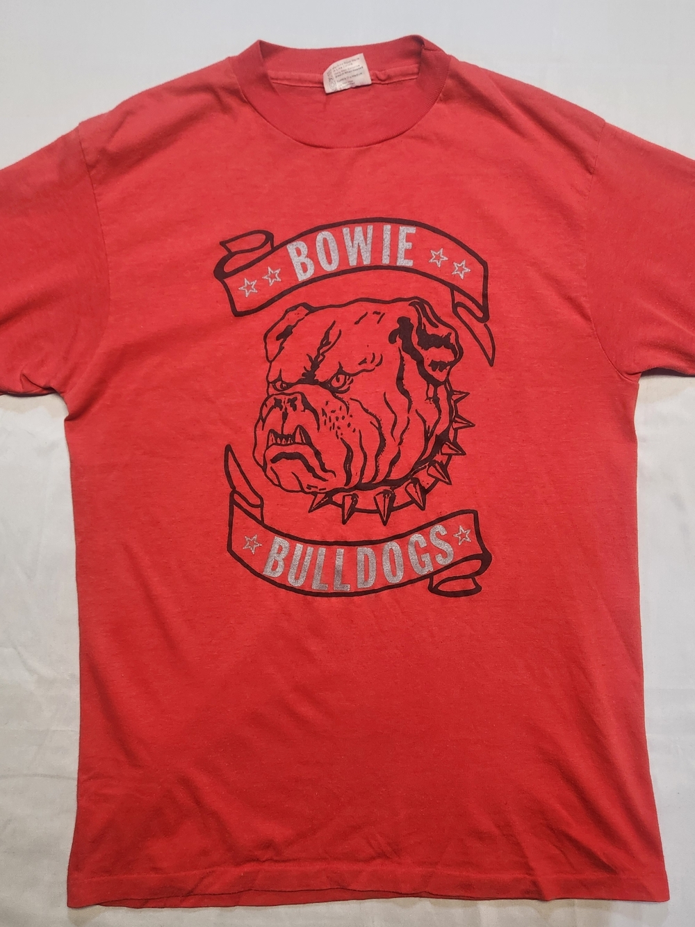 Vtg 80s Bowie Bulldogs Mascot Shirt Red Hanes Fifty-Fifty Single Stitch L USA